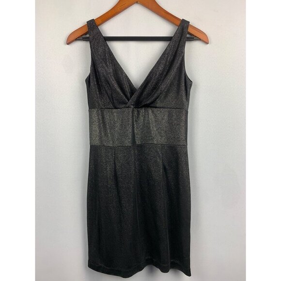 Patricia Field Black Shimmer Dress Size 4 V-Neck Sleeveless Back Zip Polyester B - Picture 1 of 6